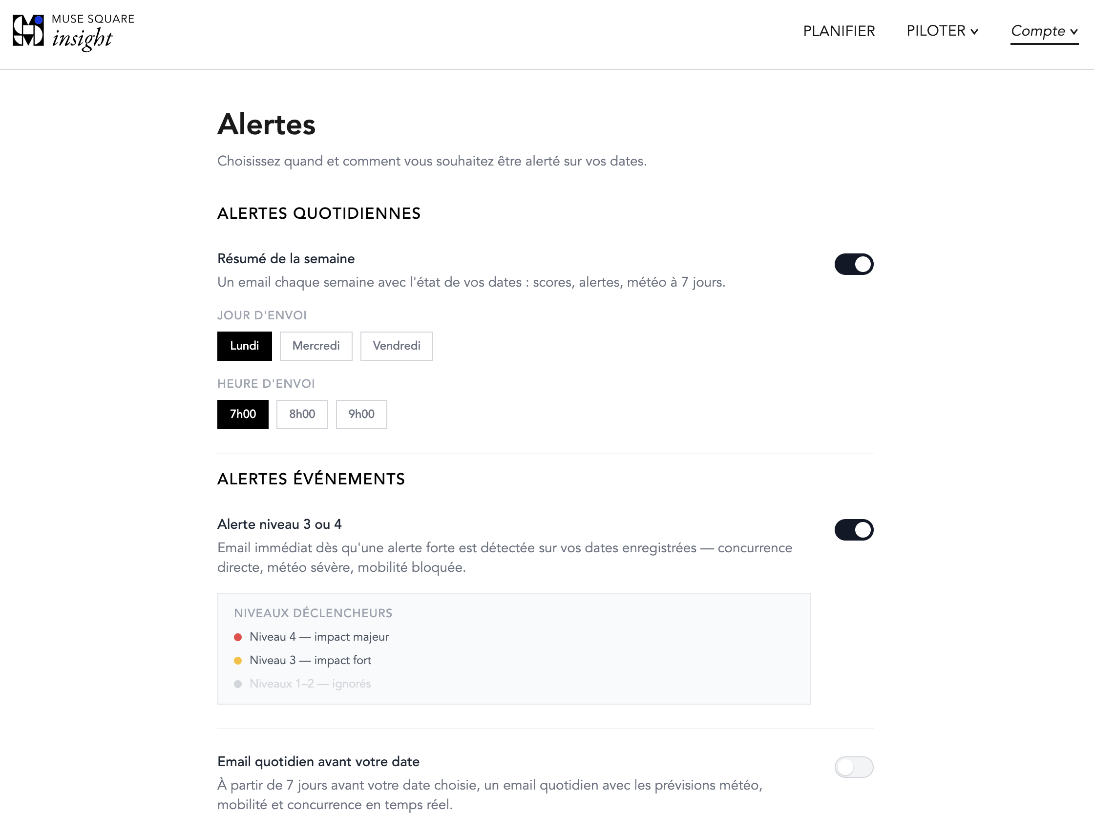 Alertes — configuration des notifications