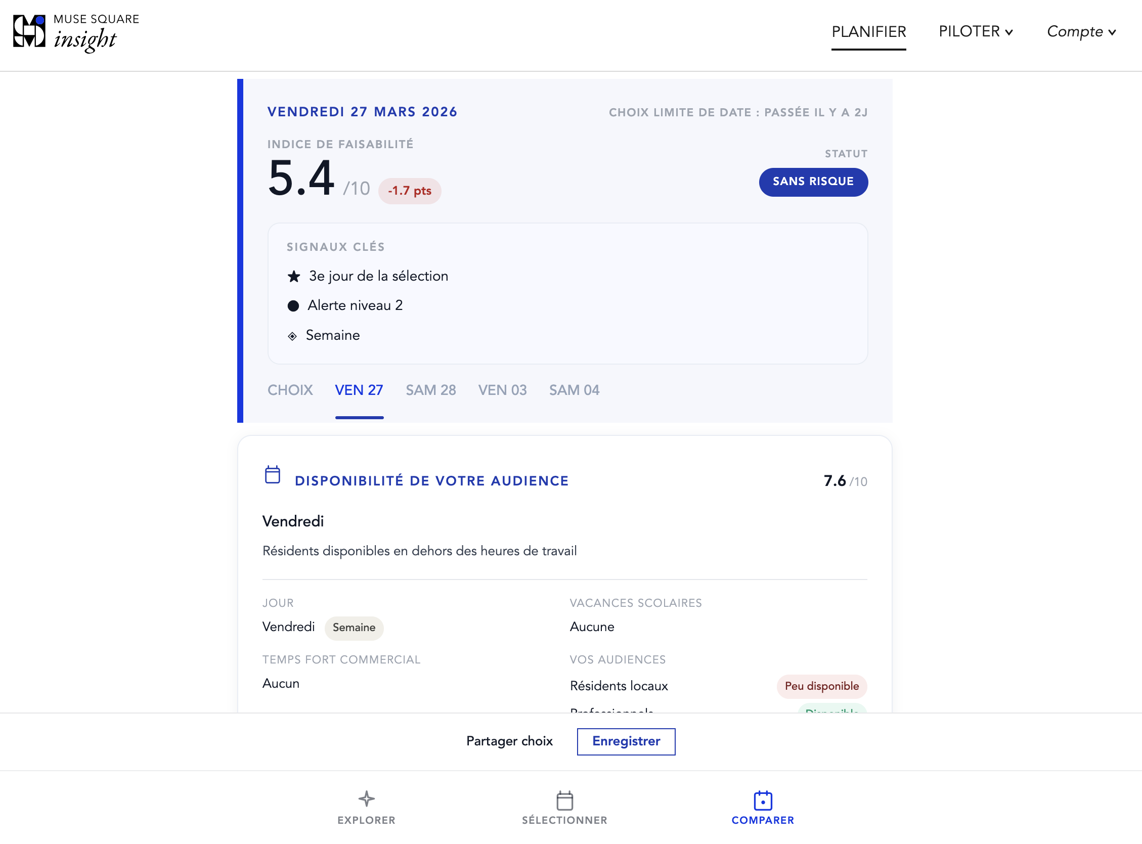Comparer — analyse détaillée des dates