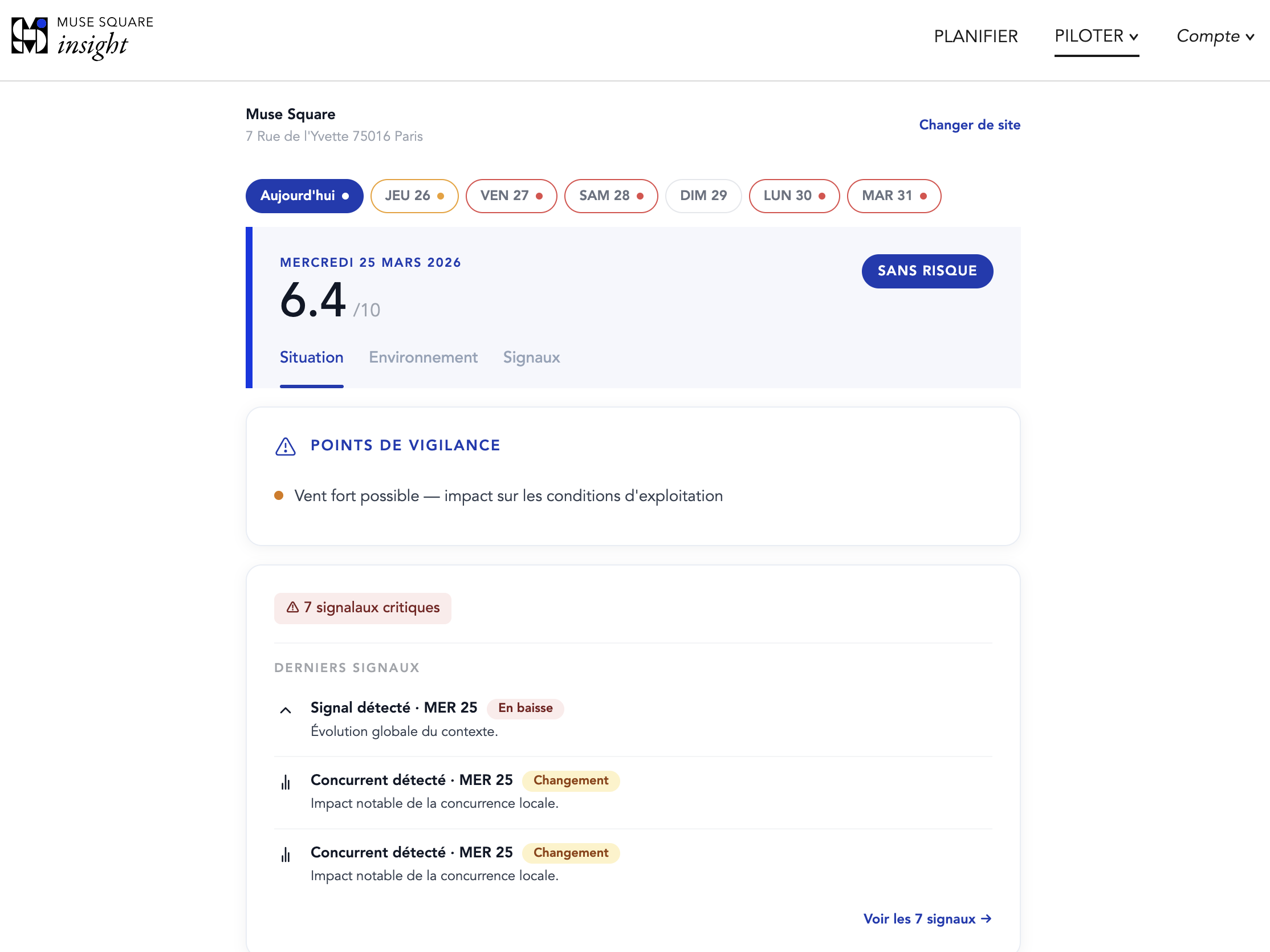 Piloter — tableau de bord quotidien