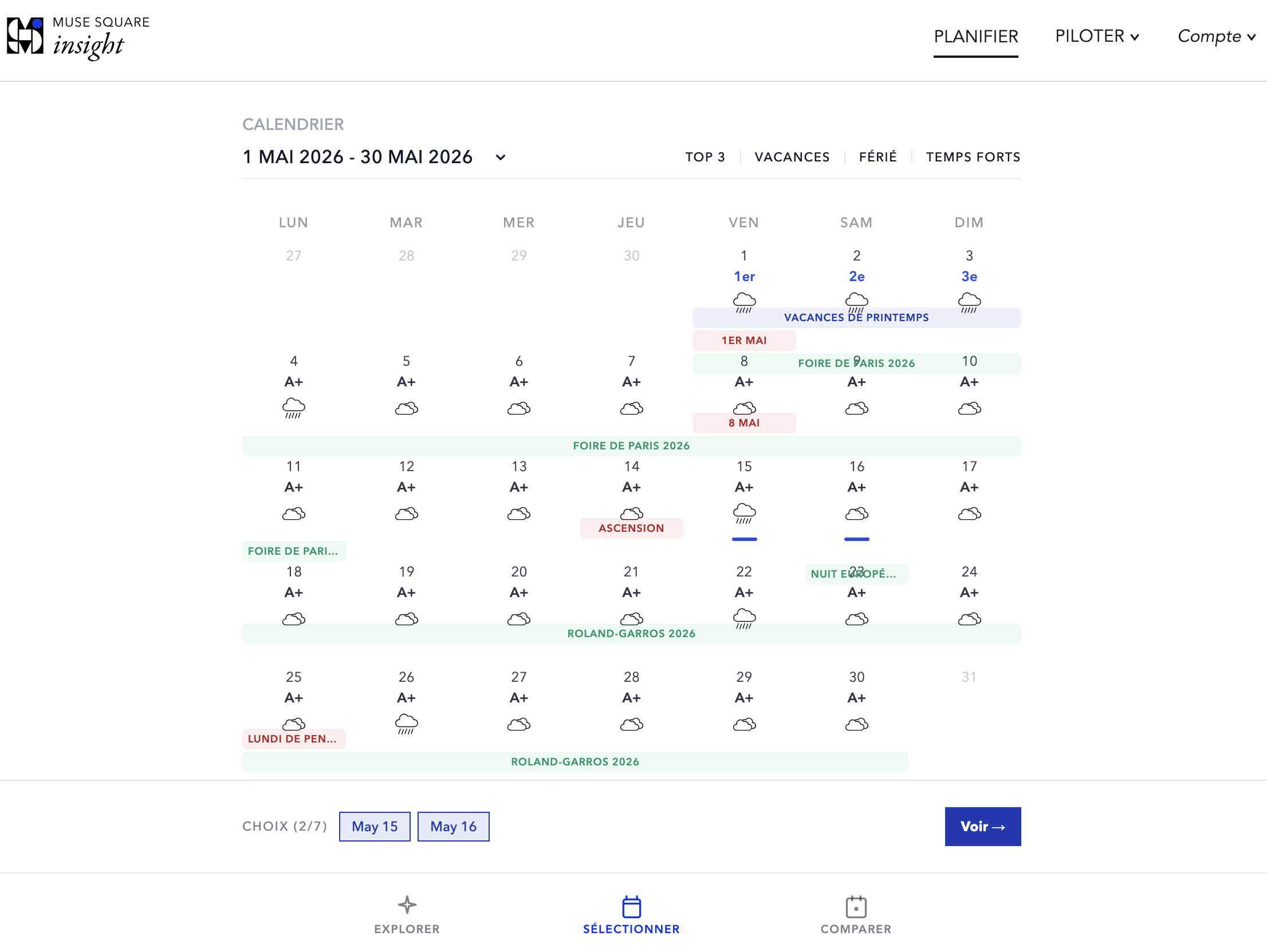 Sélectionner — calendrier 30 jours